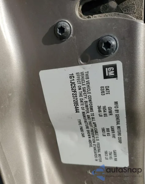 2003 Chevrolet Cavalier из США, поврежденный, VIN 1G1JC52F237285444